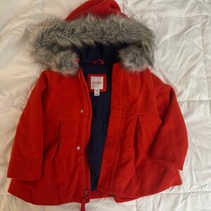 Cat & Jack Red Puffer Jacket with Faux Fur Hood